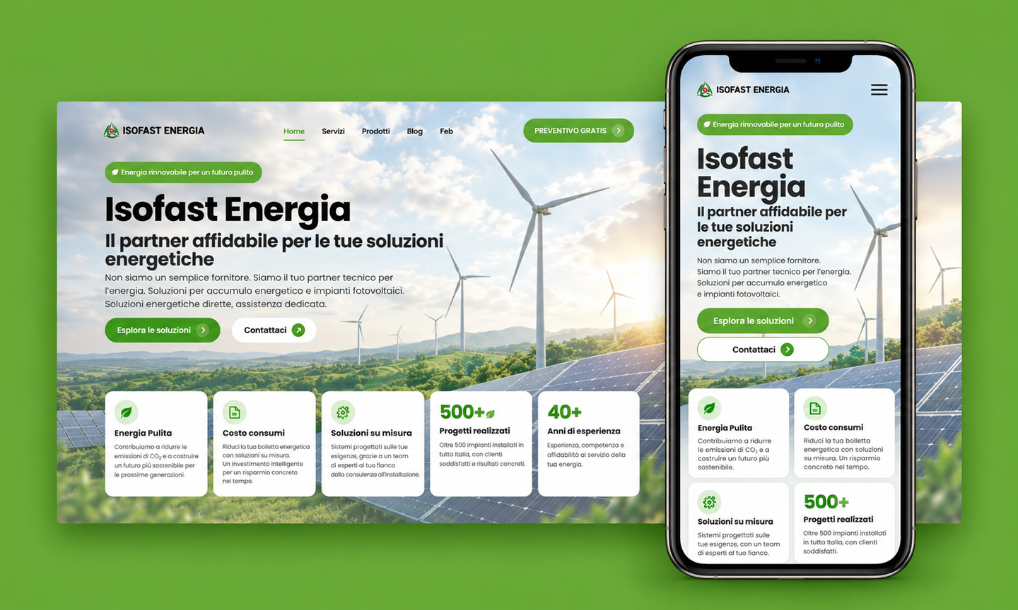 Isofast Energia desktop and mobile website