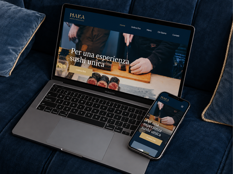 MAKA restaurant website on a laptop and phone